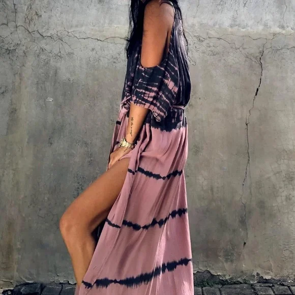 SOLD OUT Tie Dye Cold Shoulder Coverup Maxi Dress - Picture 8 of 8